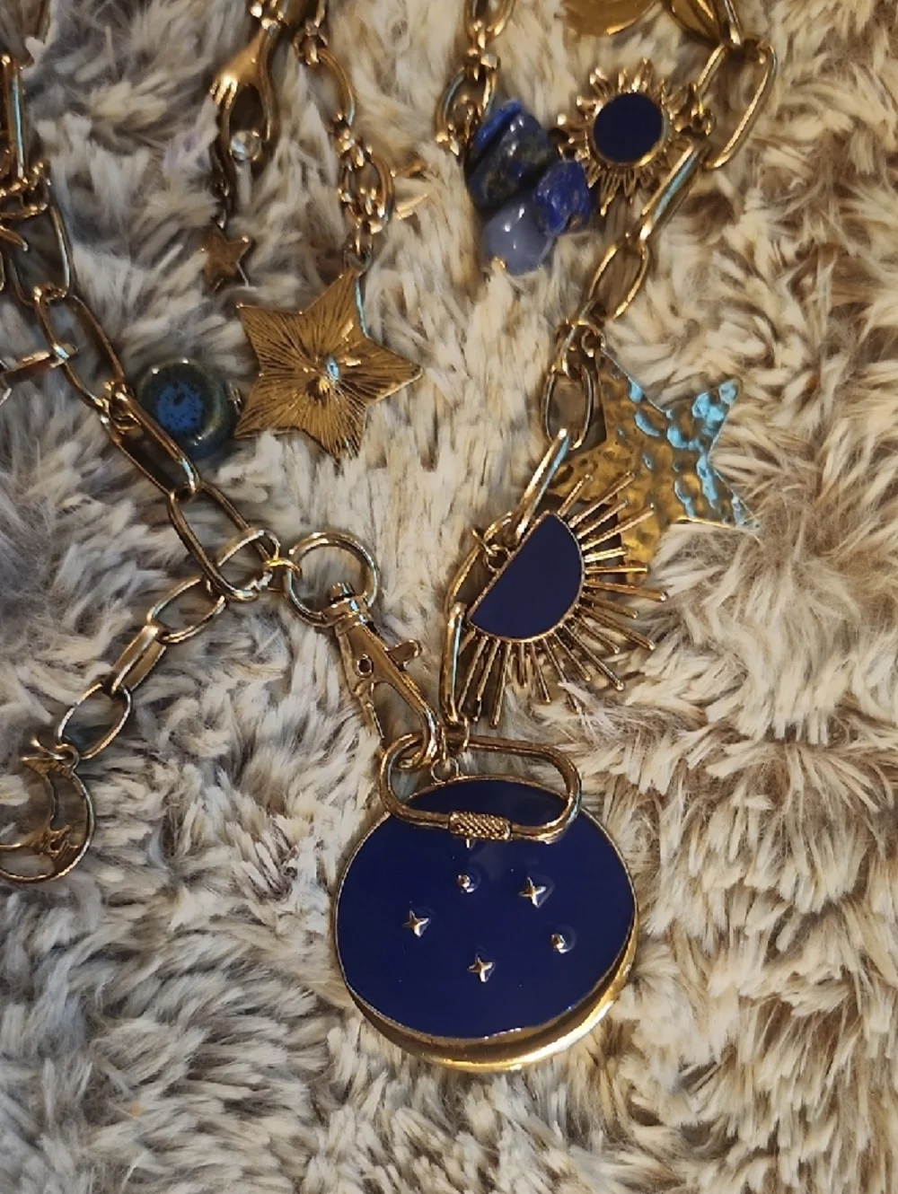 Free People Star Girl Maxamillion Gold Multi-Layer Necklace with Blue Charms - Picture 4 of 6